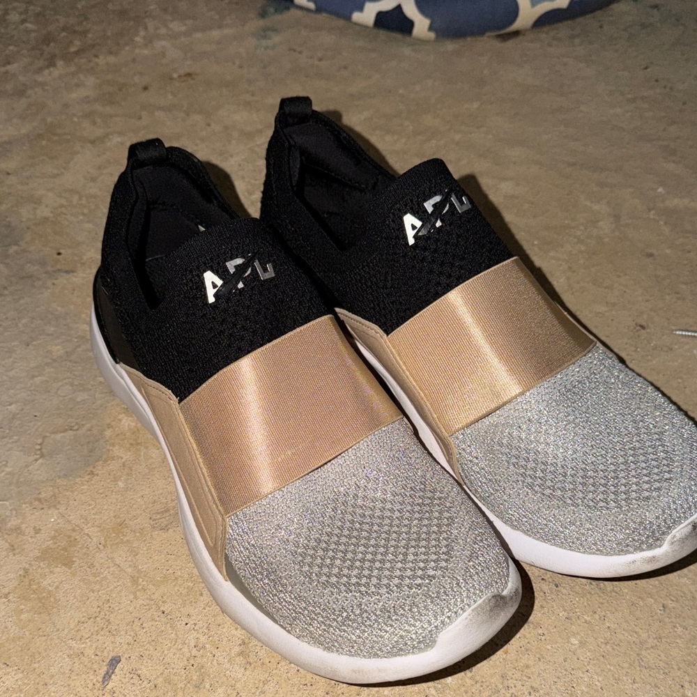 APL Black and Gold Knit Slip-On Shoes